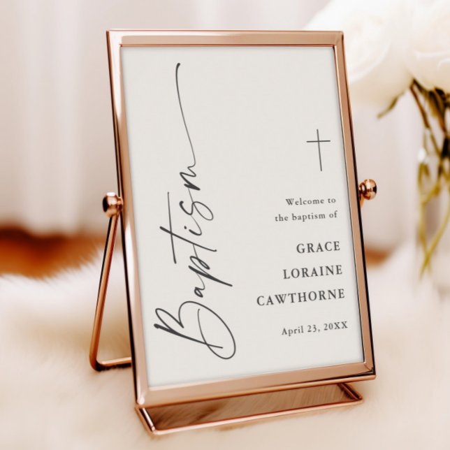 Affiche Bienvenue au baptême moderne et neutre (Modern Script Boho Baptism Welcome Sign Poster. Available as a Print or Instant Downloadable.)