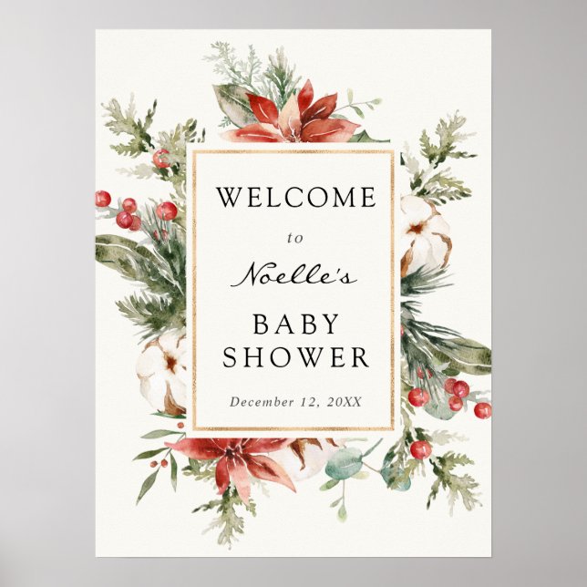 Affiche Bienvenue au bébé d'hiver Evergreen Poinsettia (Devant)