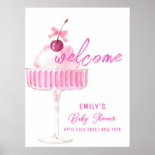 Affiche Bienvenue au brunch Baby Shower Pink Cherry Champa