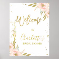 Bienvenue au brunch de mariage floral or rose