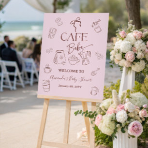 Affiche Bienvenue au Café Bebe Fille Rose Baby Shower