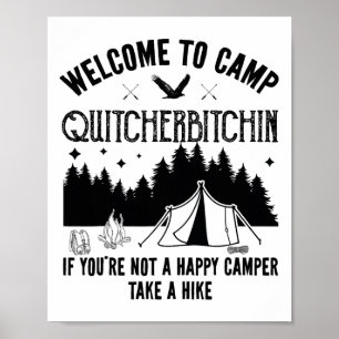 Affiche Bienvenue au camp Quitcherin drôle vintage camping