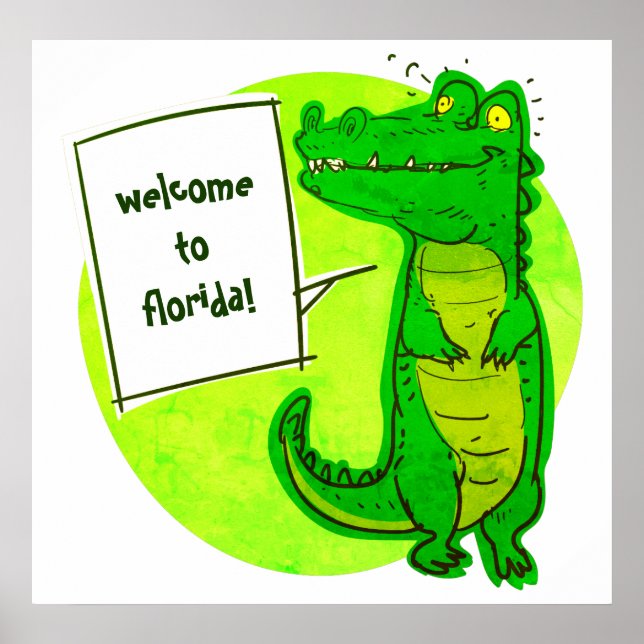 Affiche bienvenue au caricature de crocodile de floride (Devant)