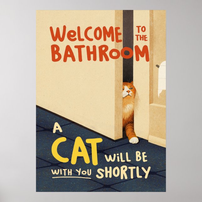 Affiche Bienvenue au Chat de Salle de Bain (Devant)