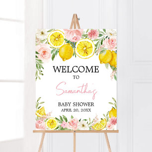 Affiche Bienvenue au citron rose floral