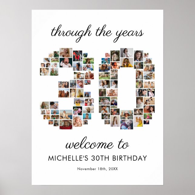 Affiche Bienvenue au Collage de Photos pour les 30 ans (Devant)