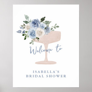 Affiche Bienvenue au Jardin de Prosecco Blue Petals pour l