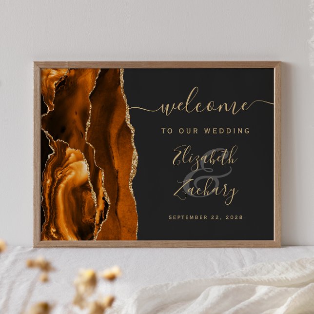 Affiche Bienvenue au mariage Agate Orange Brûlé Or Sombre (Créateur téléchargé)
