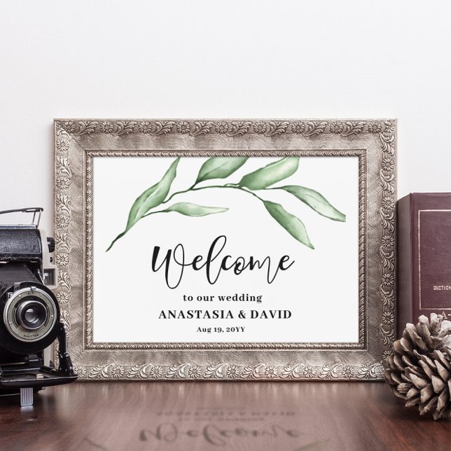 Affiche Bienvenue au mariage au feuillage vert  (Créateur téléchargé)