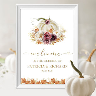 Affiche Bienvenue au mariage automnal aux fleurs de citrou