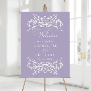 Affiche Bienvenue au mariage avec cadre floral vintage lav