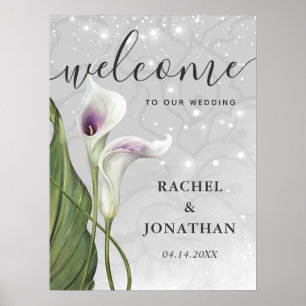 Affiche Bienvenue au mariage avec lys calla blanc et viole