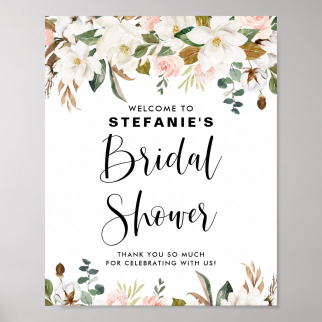 Affiche Bienvenue au mariage avec Magnolias et Guirlande d (Devant)