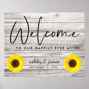 Affiche Bienvenue au mariage avec texture de bois de tourn