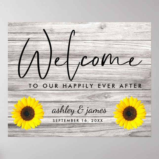 Affiche Bienvenue au mariage avec texture de bois de tourn (Devant)