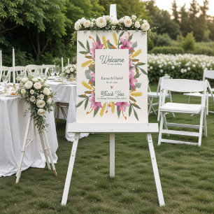 Affiche Bienvenue au mariage botanique au lys rose tendre
