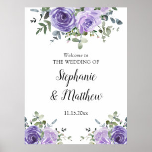 Affiche Bienvenue au mariage botanique Eucalyptus Violet P