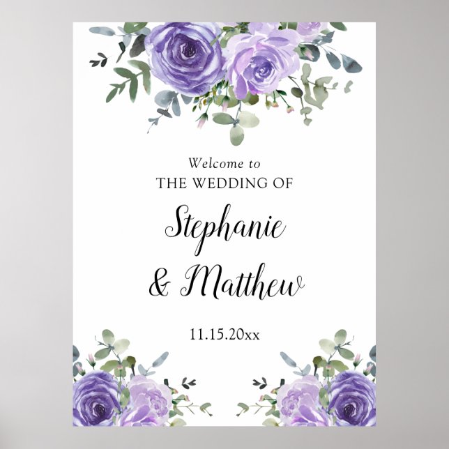 Affiche Bienvenue au mariage botanique Eucalyptus Violet P (Devant)