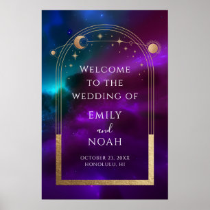 Affiche Bienvenue au mariage céleste or et sarcelle violet
