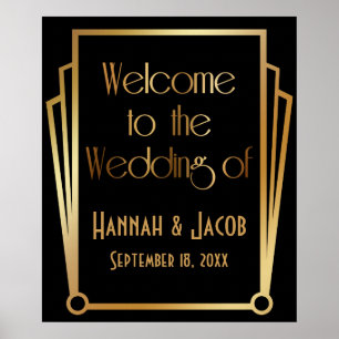 Affiche Bienvenue au Mariage de Black Gold Art Deco Sign