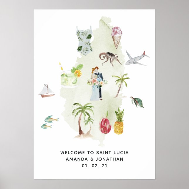 Affiche Bienvenue au mariage de destination à Sainte-Lucie (Devant)