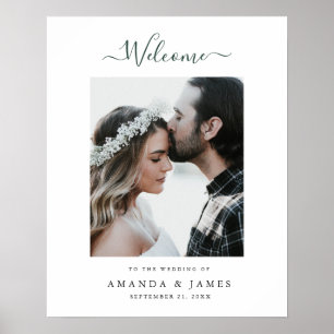 Affiche Bienvenue au mariage de Green Script Photo