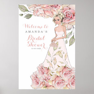 Affiche Bienvenue au mariage de la mariée Rose Rose