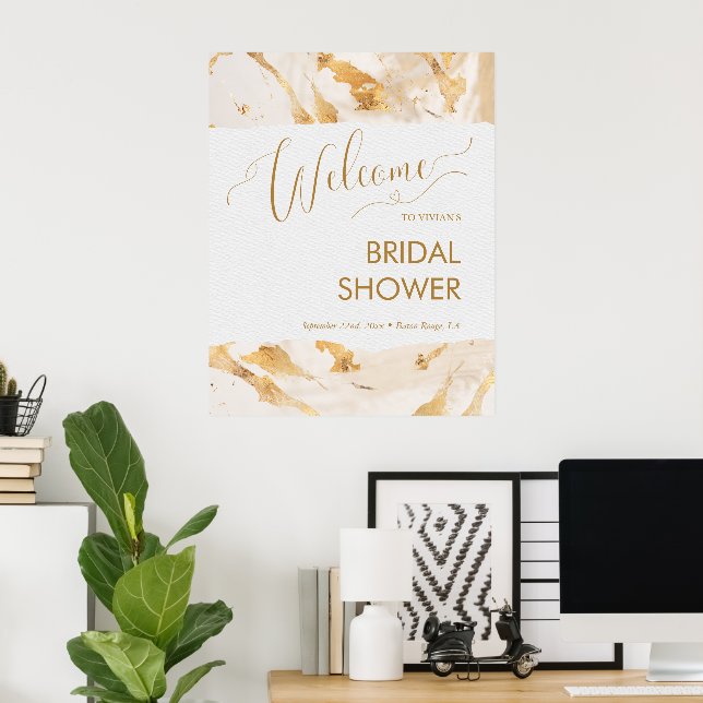 Affiche Bienvenue au mariage de luxe abstrait doré (Bureau à domicile)
