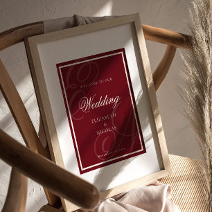 Affiche Bienvenue au mariage de luxe avec monogramme de vi