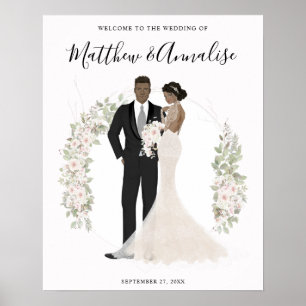 Affiche Bienvenue au Mariage de mariée et de chambre afro-