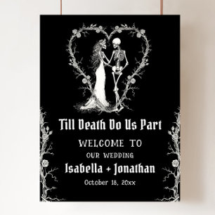 Affiche Bienvenue au mariage de squelettes gothiques noirs
