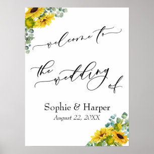 Affiche Bienvenue au mariage d'eucalyptus et de tournesols