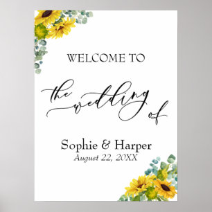 Affiche Bienvenue au mariage d'eucalyptus et tournesols