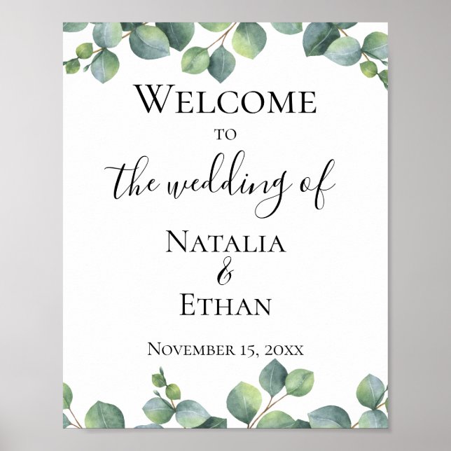 Affiche Bienvenue au Mariage du feuillage Eucalyptus (Devant)