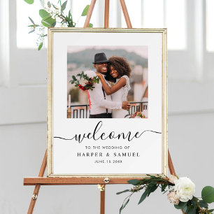 Affiche Bienvenue au mariage élégant en calligraphie noire