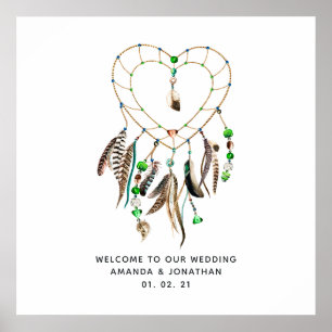 Affiche Bienvenue au Mariage Emerald Indian Tribal Boho