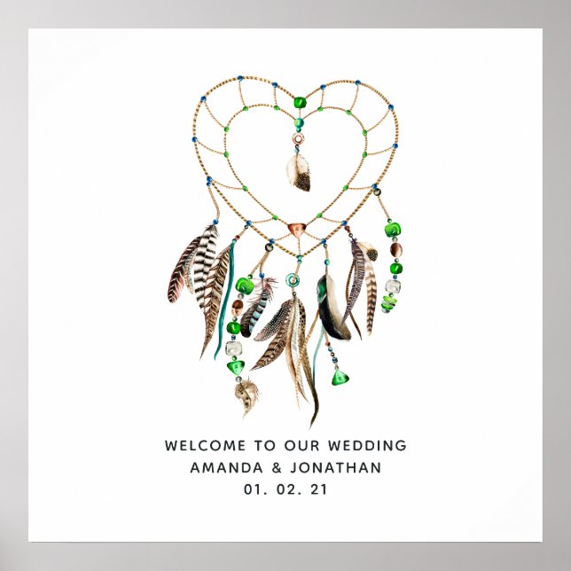 Affiche Bienvenue au Mariage Emerald Indian Tribal Boho (Devant)