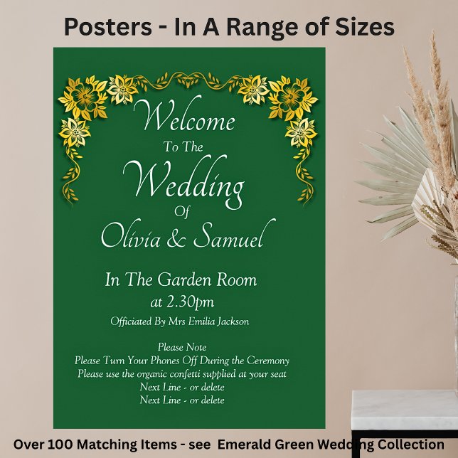 Affiche Bienvenue au mariage Émeraude Vert & Or (Créateur téléchargé)