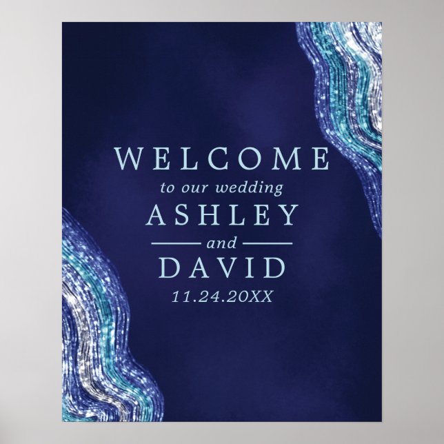 Affiche Bienvenue au mariage en pierre gemme d'agate géode (Devant)