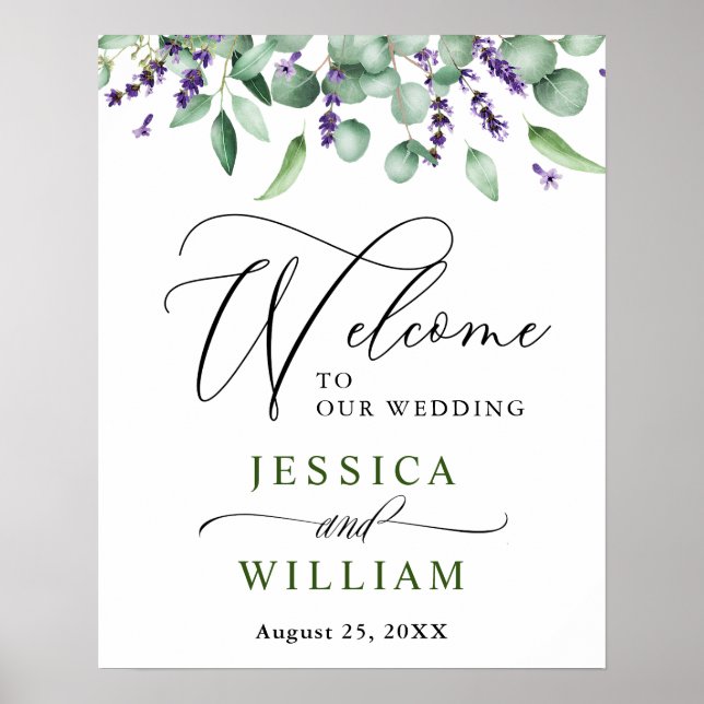 Affiche Bienvenue au mariage Eucalyptus Lavande (Devant)
