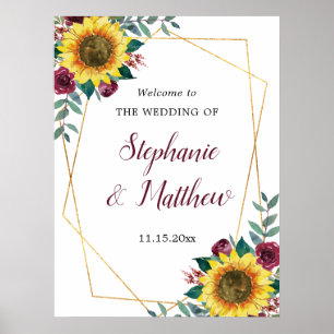 Affiche Bienvenue au mariage géométrique Tournesol Rose de