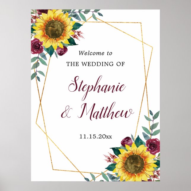 Affiche Bienvenue au mariage géométrique Tournesol Rose de (Devant)