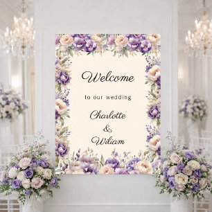 Affiche Bienvenue au mariage lavande champagne crème