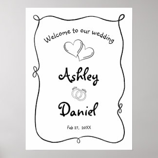 Affiche Bienvenue au mariage minimaliste noir et blanc doo