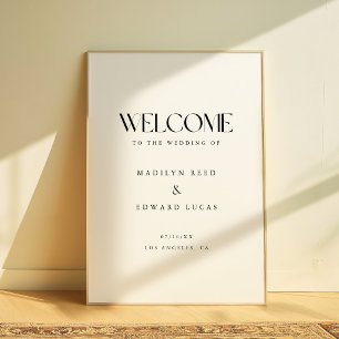 Affiche Bienvenue au mariage moderne simpliste noir et bla