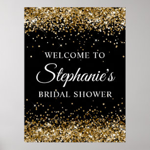 Affiche Bienvenue au mariage noir et paillettes dorées