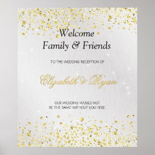 Affiche Bienvenue au mariage, Paillettes de faux or et feu