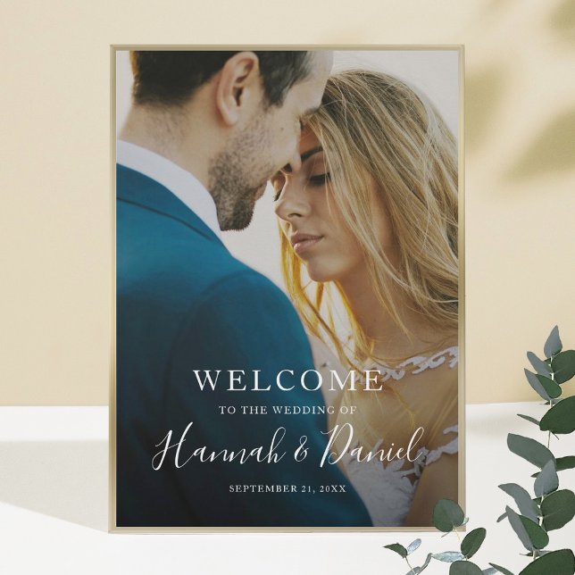 Affiche Bienvenue au mariage photo moderne blanc capricieu (Créateur téléchargé)