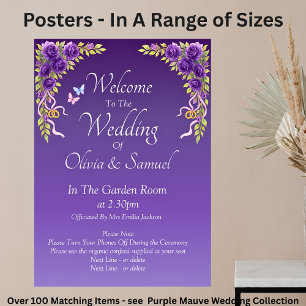 Affiche Bienvenue au Mariage Purple Mauve Fleurs & Blanc