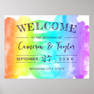 Affiche Bienvenue au Mariage Rainbow Watercolor Splash LGB